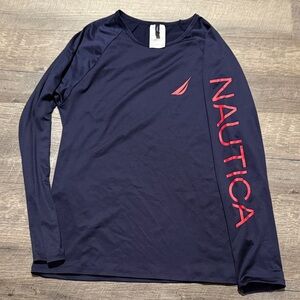 Nautica Dark Blue Swim Shirt with Red Sleeve Logo